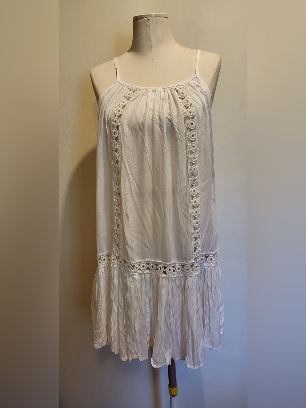 RAVIYA white crochet-trim mini sundress